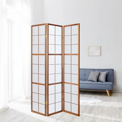 HOMESTYLE4U Paravent Raumteiler 3-teilig 132×175 cm Braun – Shoji Trennwand faltbar Holz Indoor