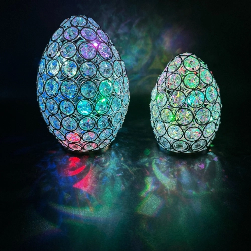 ONLINE-FUCHS Osterfigur – 2 magische Ostereier mit Glaskristallen & LED-Lichterkette